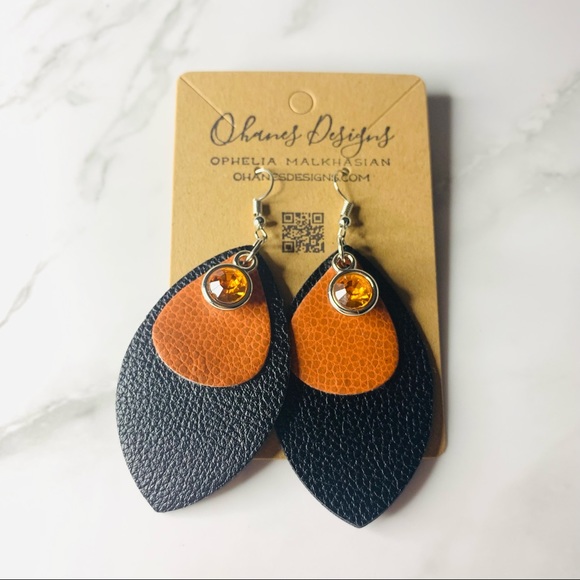Faux Leather Fall Drop Earrings | Hand Made - Picture 1 of 2
